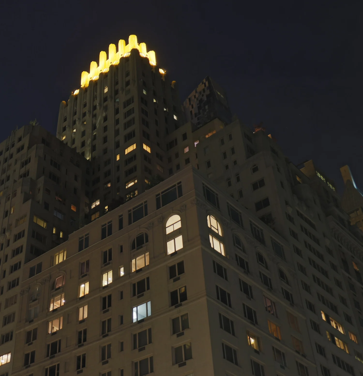 Building facade lighting in Manhattan — exterior lighting on New York City residential building at night