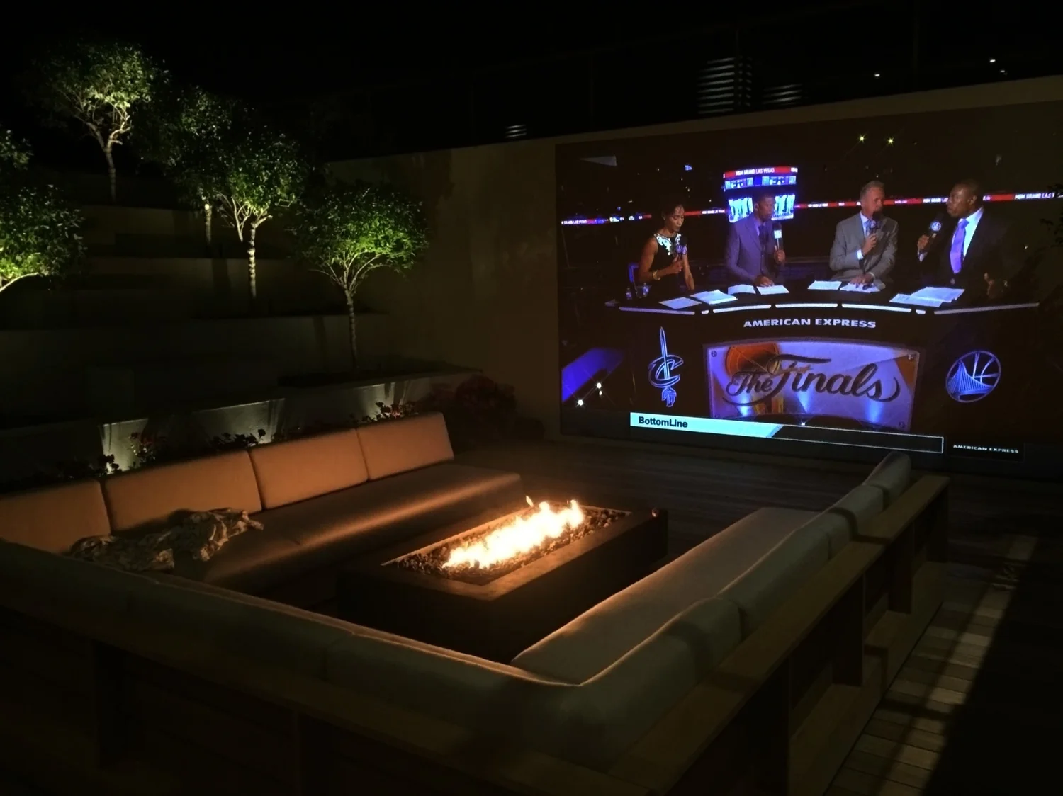 Landscape lighting installation at Sagaponack Hamptons estate — professionally installed outdoor fixtures in place