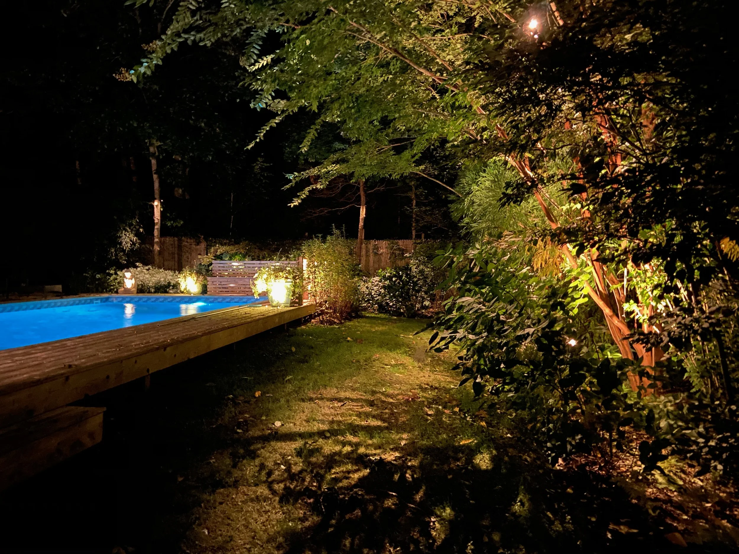 Highlighting landscaping with light at night
