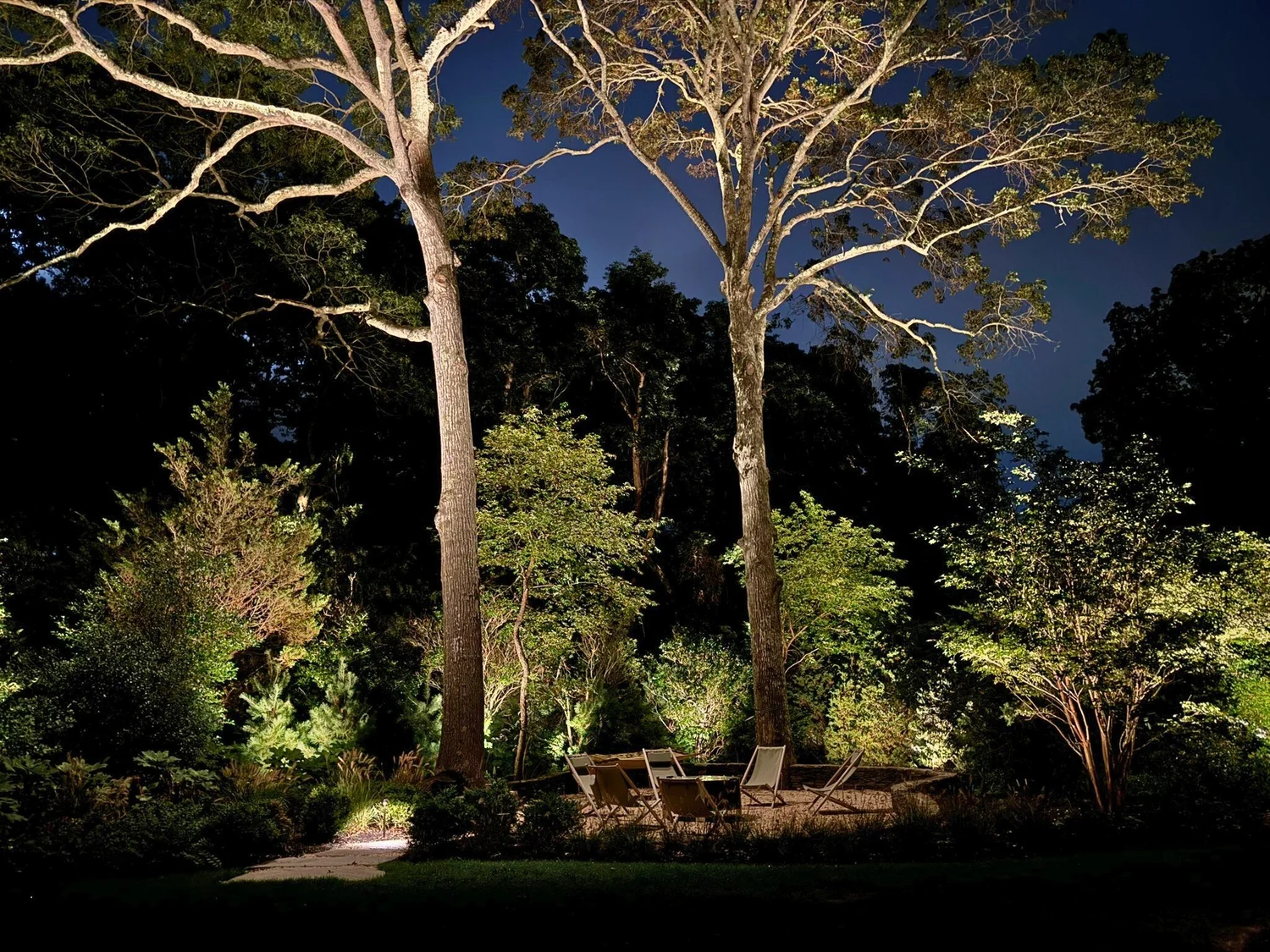 HLL and landscape partner collaboration — completed outdoor lighting project at Amagansett Hamptons estate