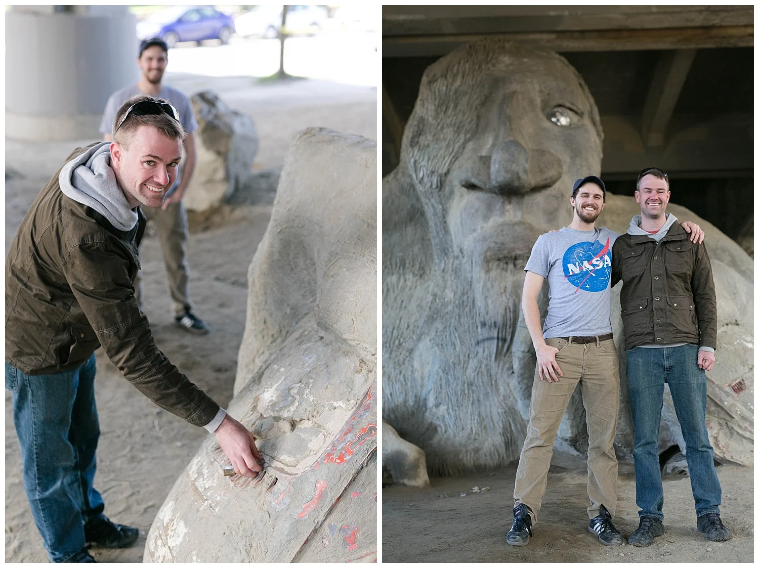 The Fremont Troll is located under a bridge that was becoming a dumping group for trash and a gathering place for illegal activity. Now after the trolls arrival, this area is filled with visitors coming the check out the troll, poke his hubcap eye, or get up close and personal with the real VW bug clasped firmly in his hand. Nick got a little too curious...