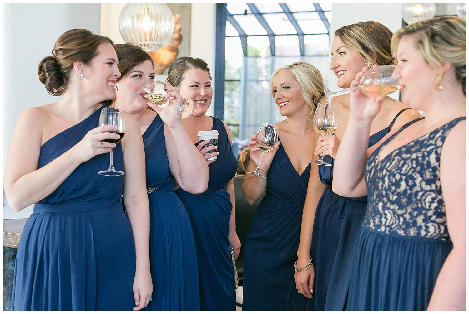 It was really chilly outside so the gals warmed up in the lobby of Hotel Covington. Coffee...wine...anything goes on a wedding day! 