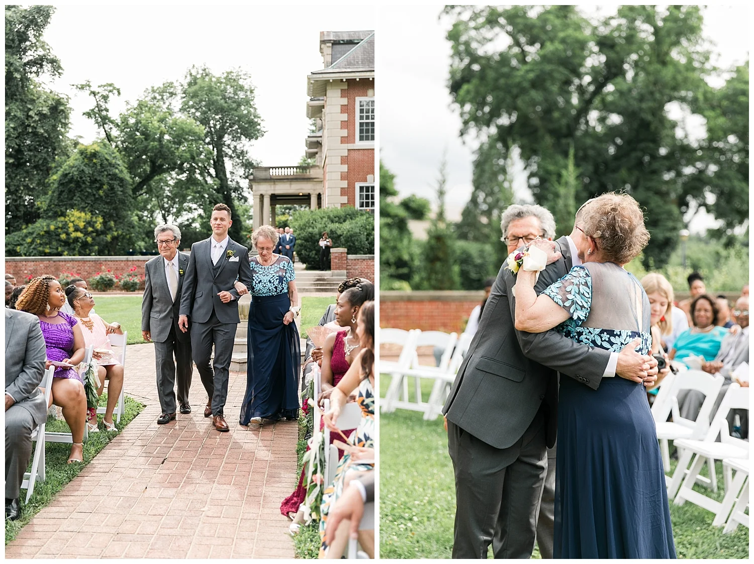 In Jewish tradition, typically both parents walk the groom to the Chuppah.
