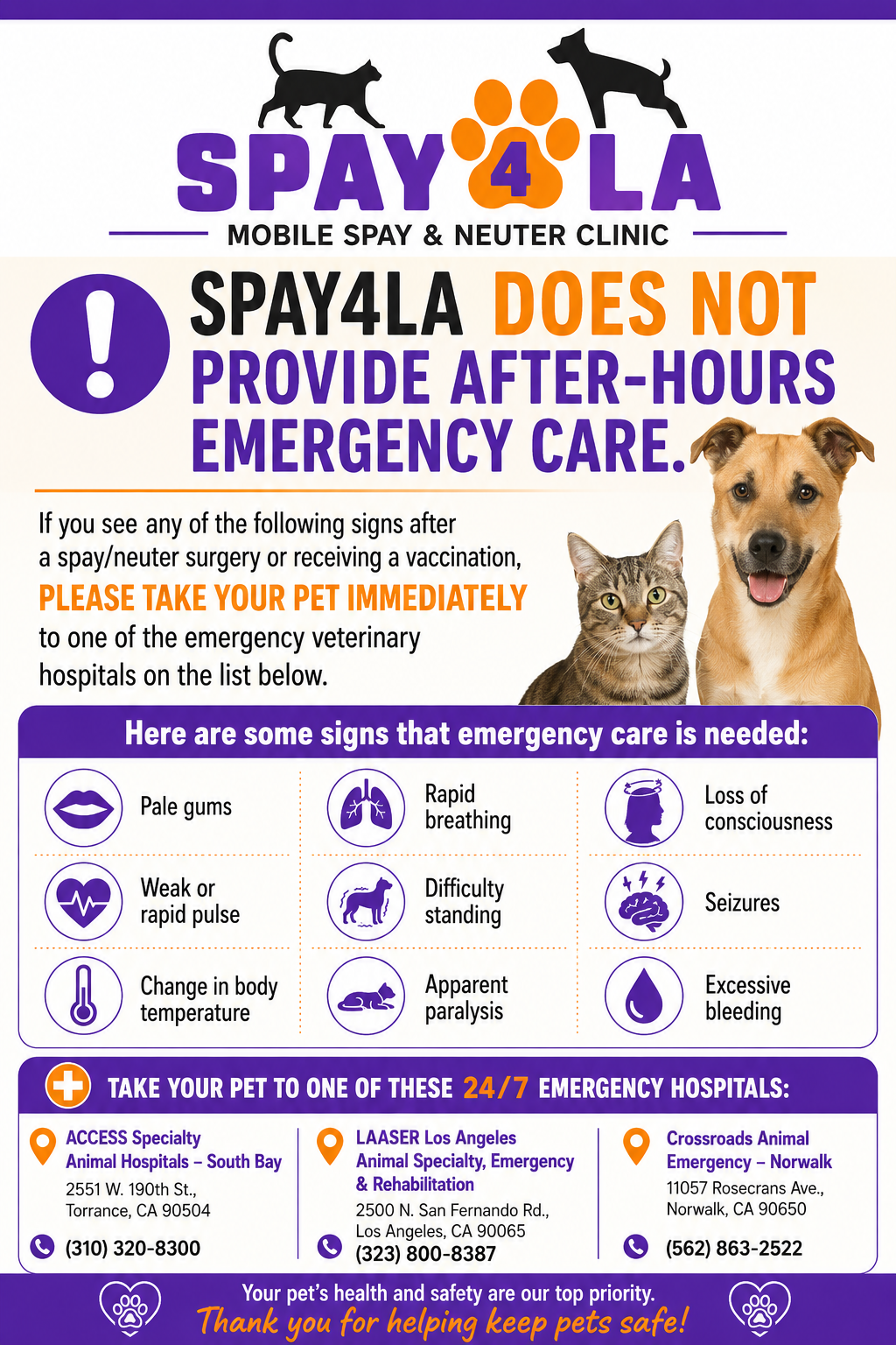Spay4LA Emergency Information