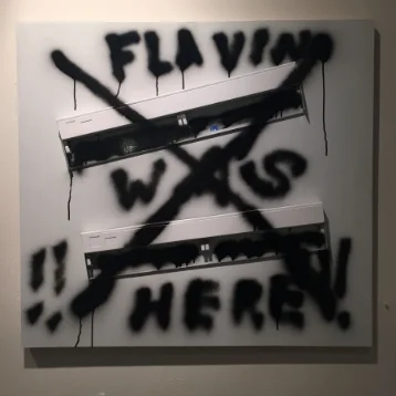 Flavin was here! 2015 Mixed media assemblage 36 x 33 in