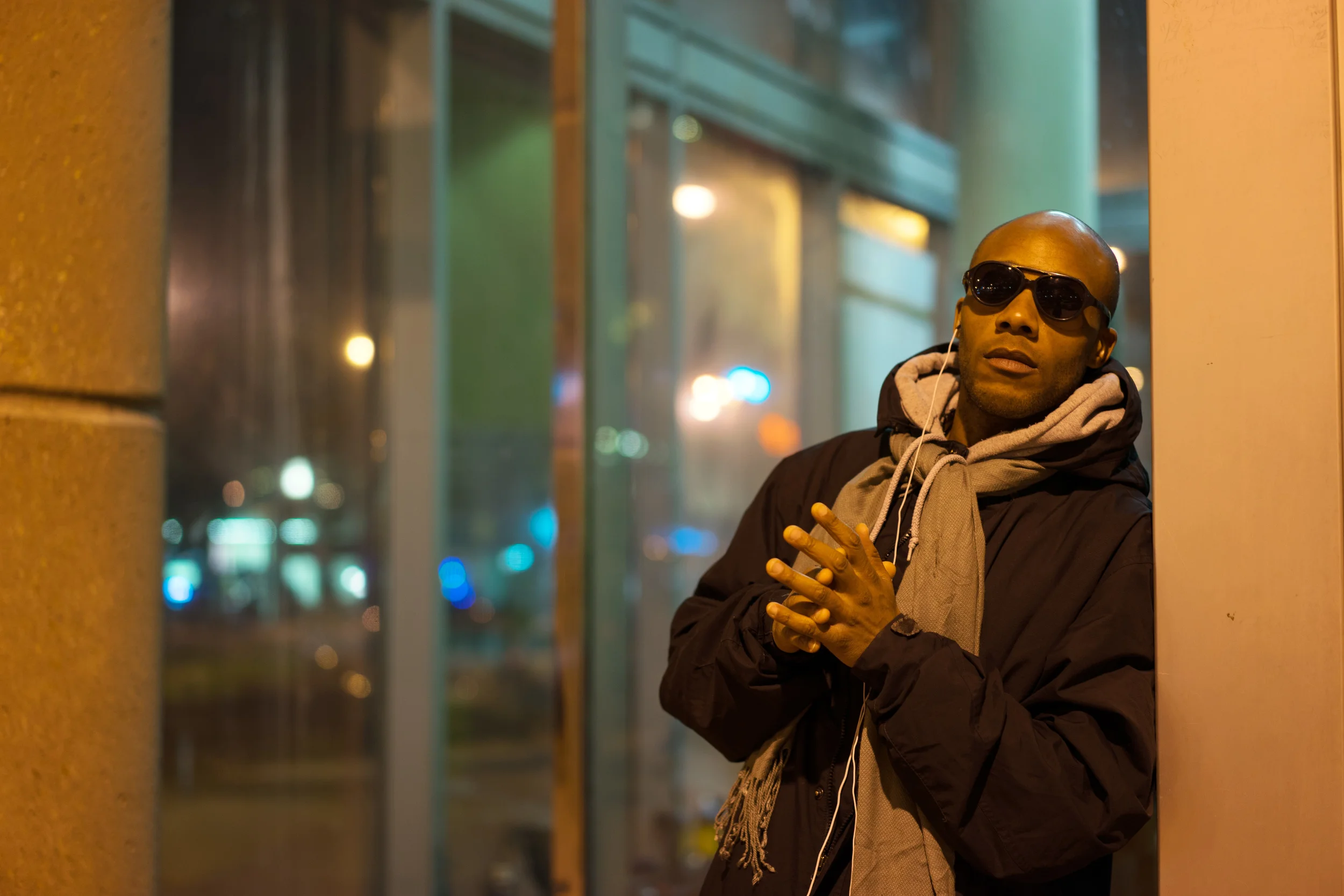 This just happened to be the corner where he stopped me, but I like the combo of warm foreground light and cool background light so much that I would return there for portraiture work.