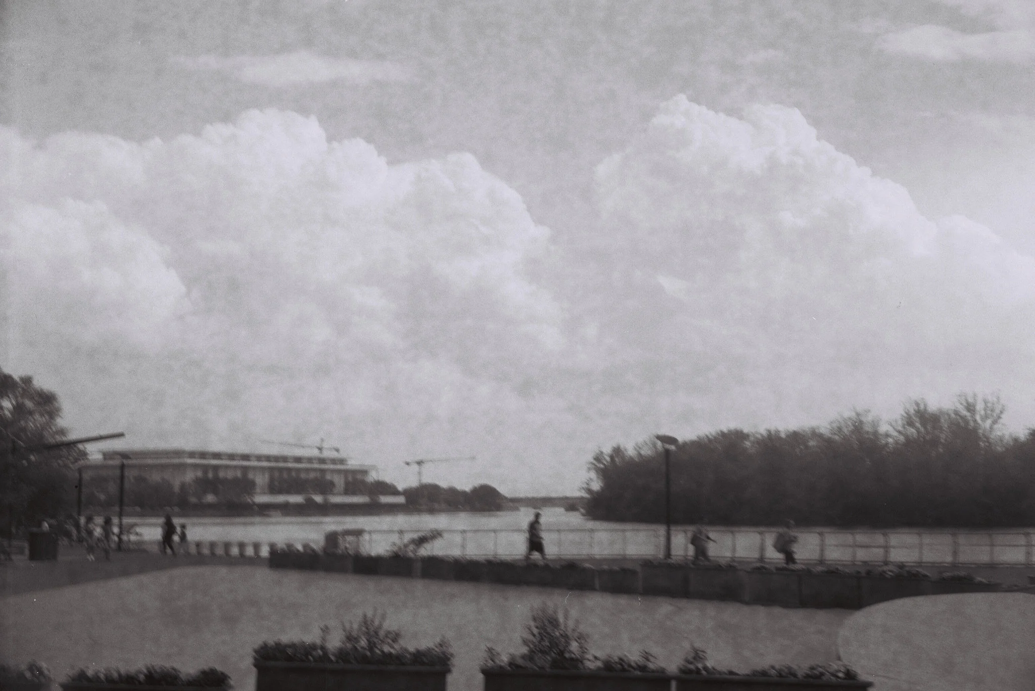The Kennedy Center and Potomac River on 127 roll film, with a circa 1940 Detrola camera.