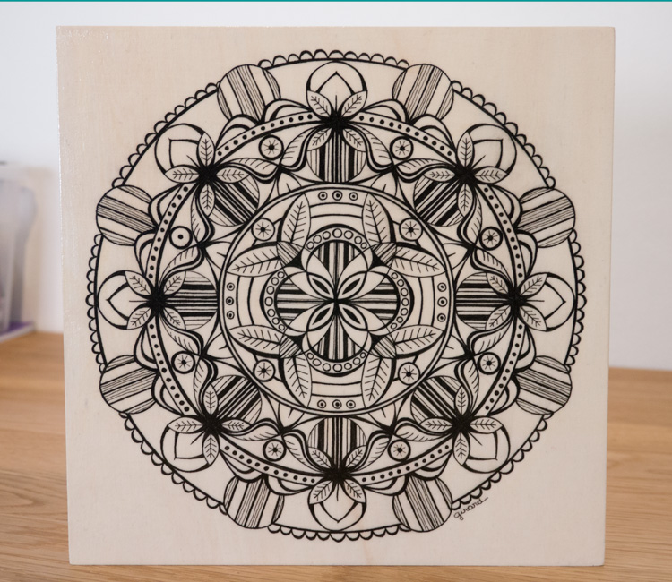 Ink on wood canvas, varnished.