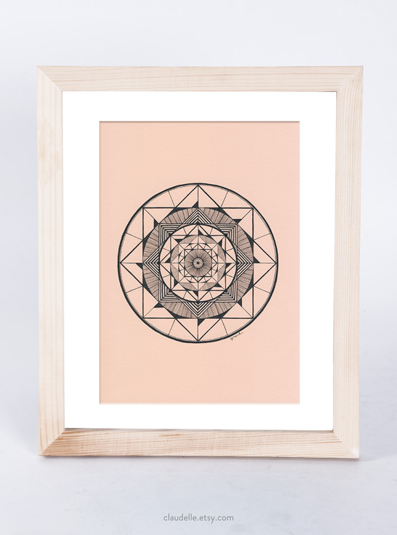 A4 mandala in pigment ink on acid free Fabriano Tiziano 160g artist paper in Dusty Pink