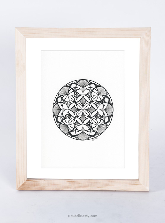 A4 mandala in pigment ink on white acid free Fabriano Tiziano 160g artist paper 