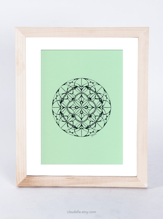 A4 mandala in pigment ink on acid free Fabriano Tiziano 160g artist paper in Aquamarine