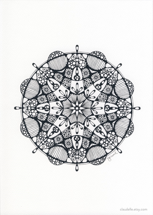 A4 mandala in pigment ink on white acid free Fabriano Tiziano 160g artist paper 