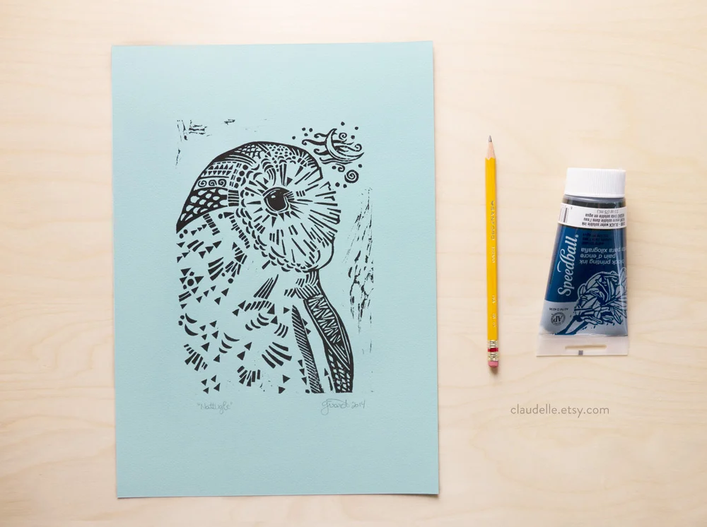 Night Owl Linocut