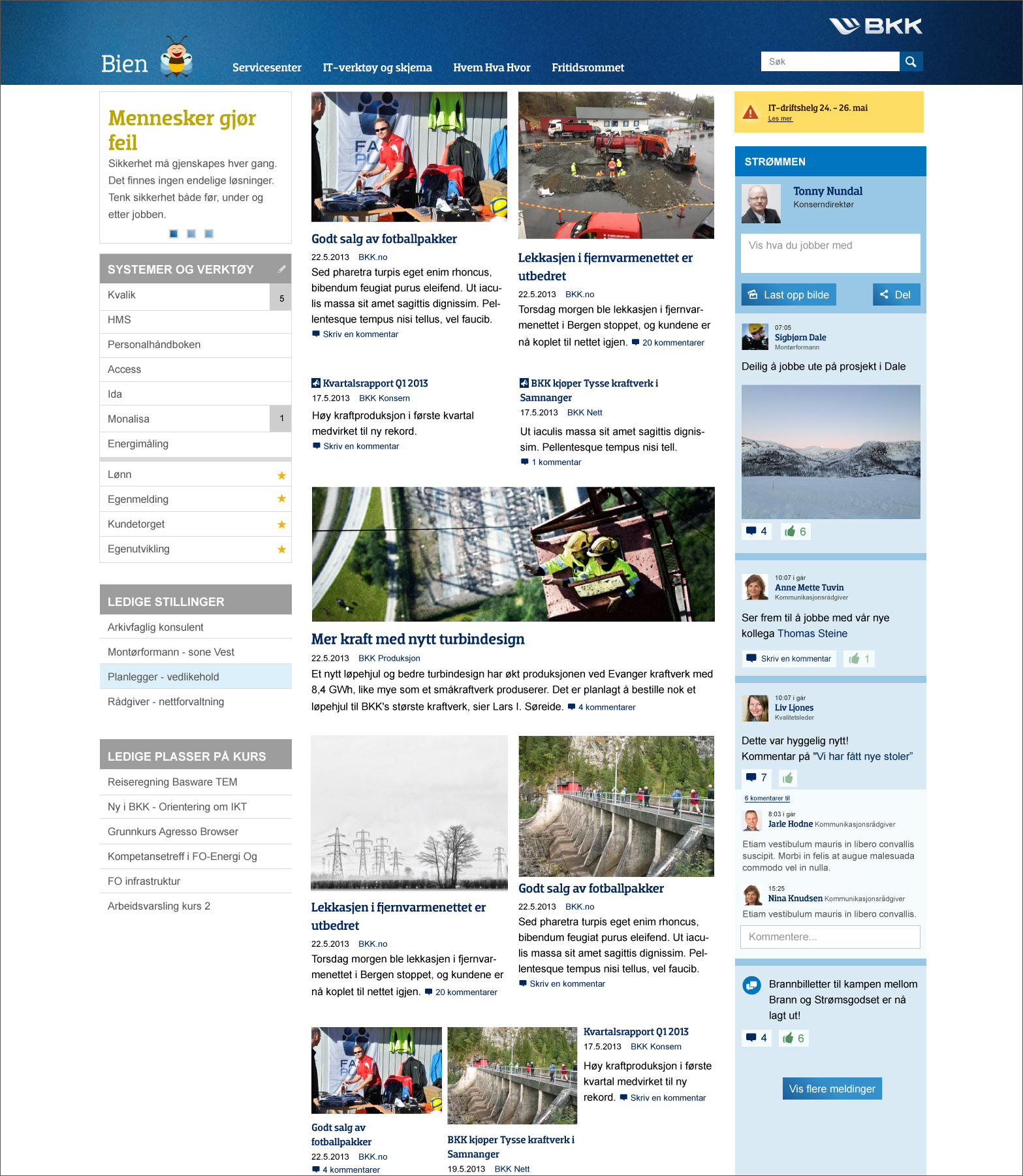 Responsive intranet user interaction and graphic design for BKK