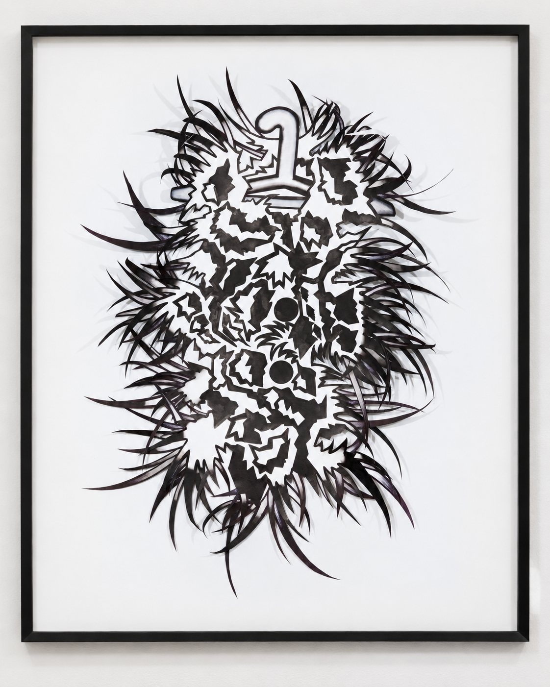    BETTY BOOPS COAT     NO,NO,A THOUSAND TIMES NO&nbsp;  (BETTY BOOP’S MOTH EATEN COAT)  &nbsp;Sumi Ink, Saliva, Watercolor Paper multiple&nbsp;  cut outs, Archival PH balanced glue&nbsp;  48 inches W x 60 inches L&nbsp;  2017 