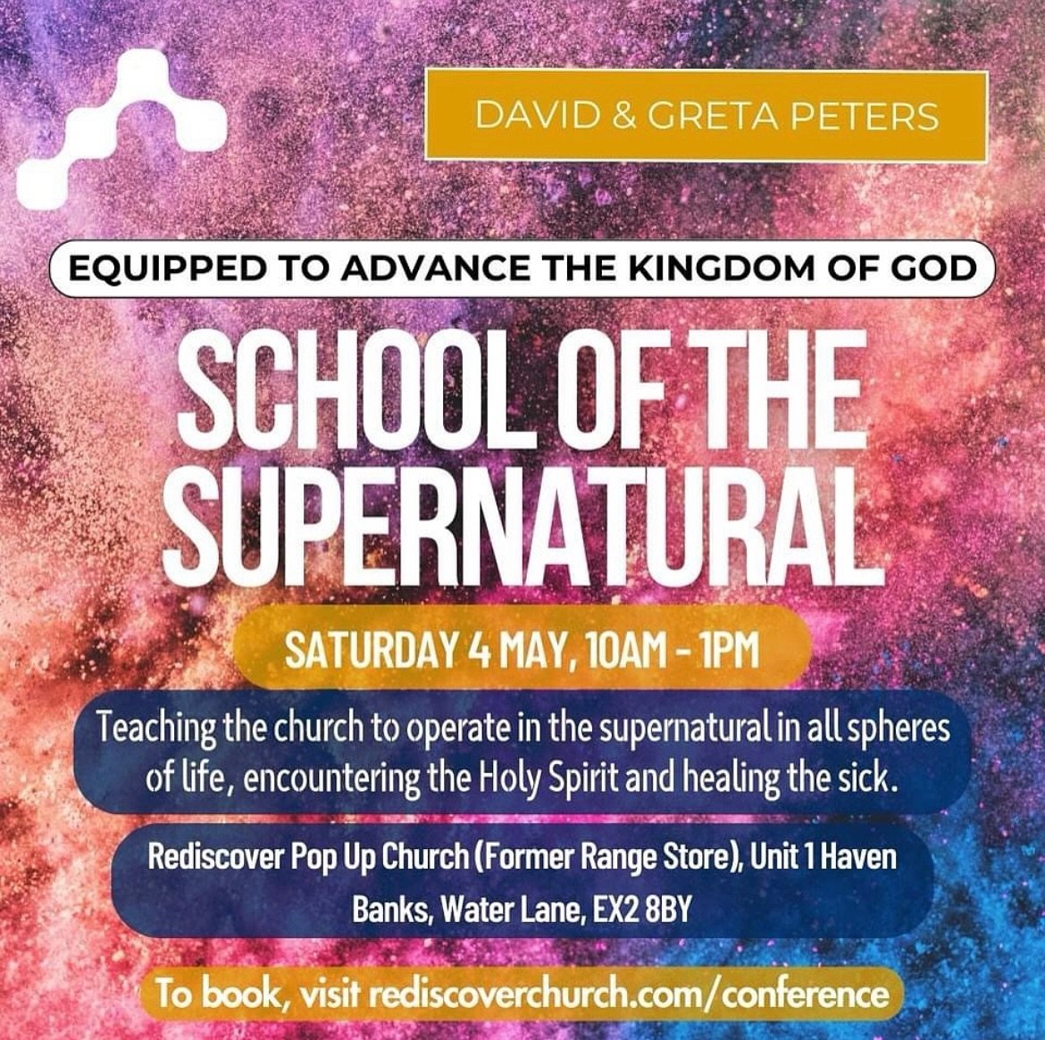 The Kingdom of God is power! 
We&rsquo;re so excited to welcome David and Greta Peters from New Zealand back with us for this day conference which will equip, inspire and set you up with the tools to make a Godly impact in your every day life! 

Book