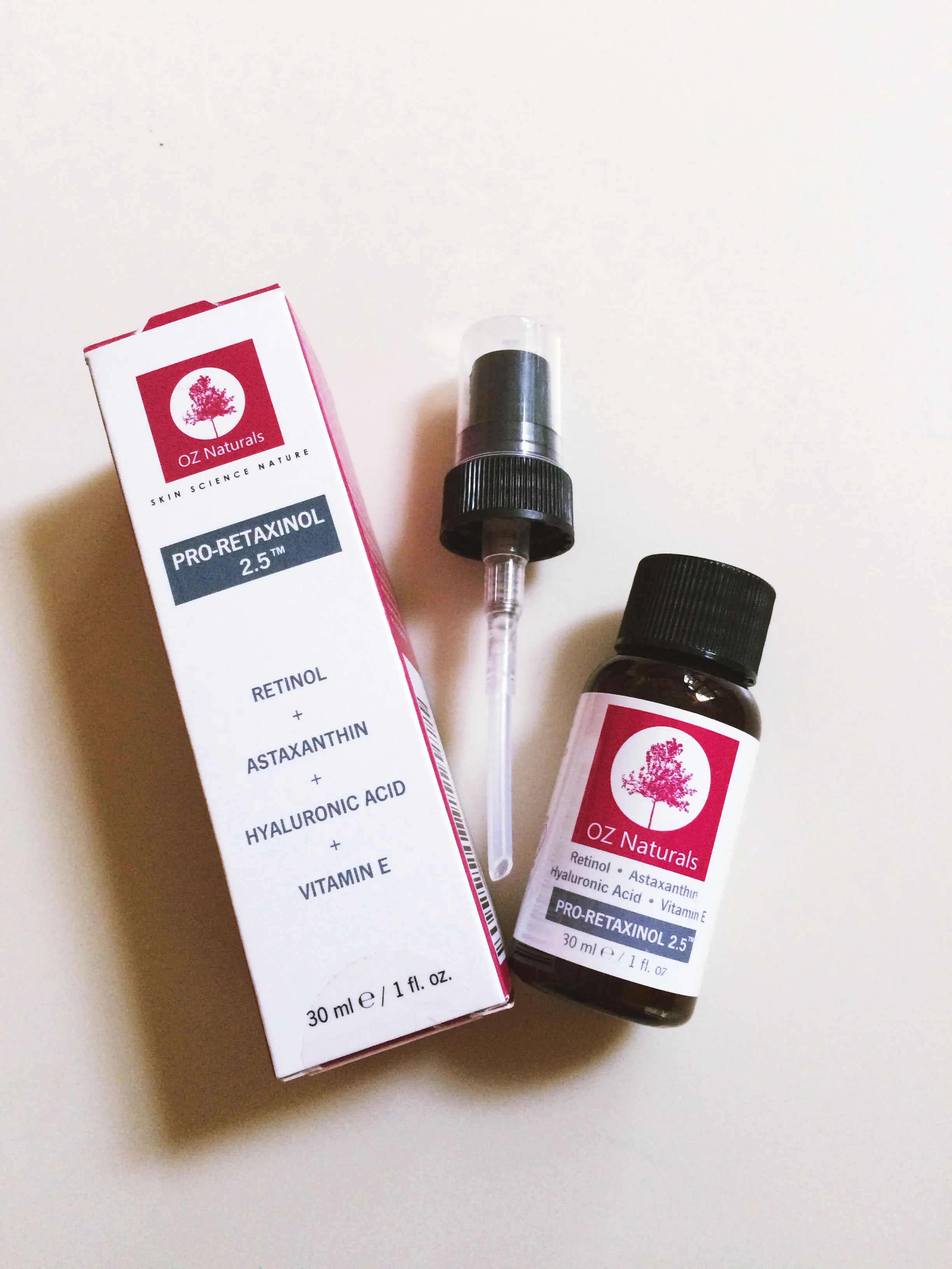 Oz Naturals Pro-Retaxinol 2.5 I love this Oz Naturals product and use it every night after I cleanse my face before bed. It moisturizes and leaves my skin looking fresh and glowing!