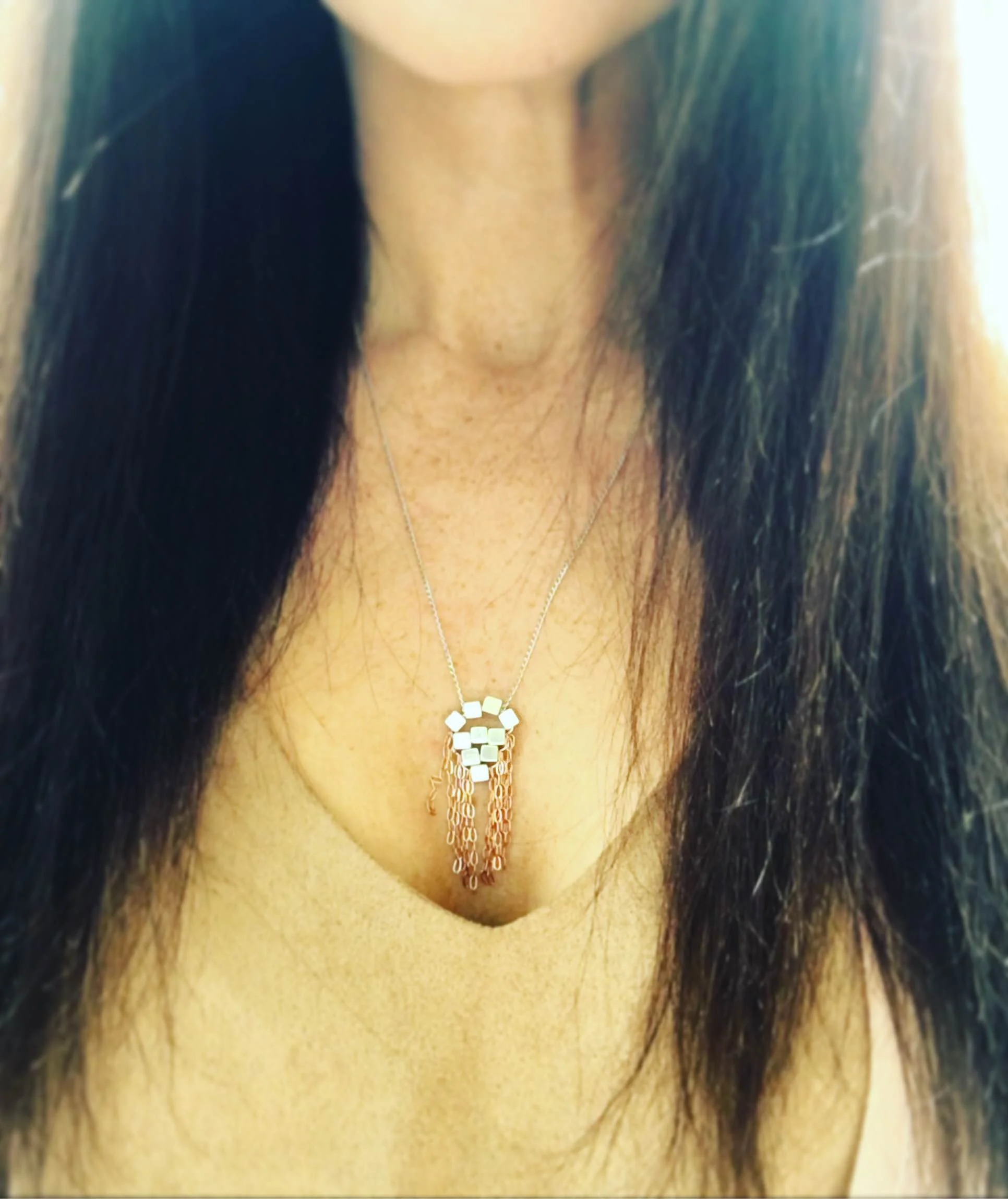 I love my rose gold so this "Woven Fringe Necklace" in silver brass and 14K rose gold filled chain fringe is my new favorite!