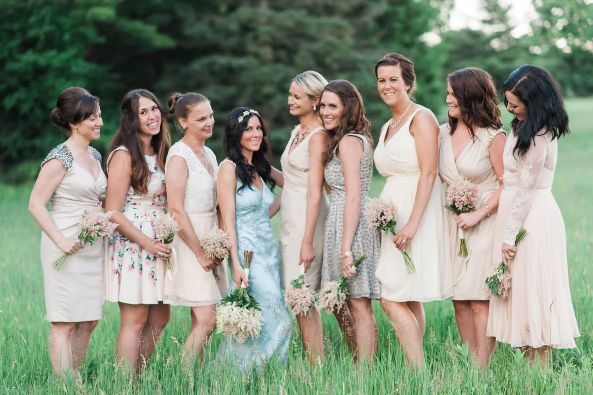 Styling by KS Style Consulting The Wedding Party We all can probably agree that being in a wedding isn't the most exciting thing in the world, so make it fun! Have the guys dress down a little bit and add accessories to create a put together look fitting for your day. For the ladies, give them a long list of budget friendly options to choose from that can cater to everyone's body type. You want your wedding party to feel as great as you do on your big day, you and your man will stand out no matter what!