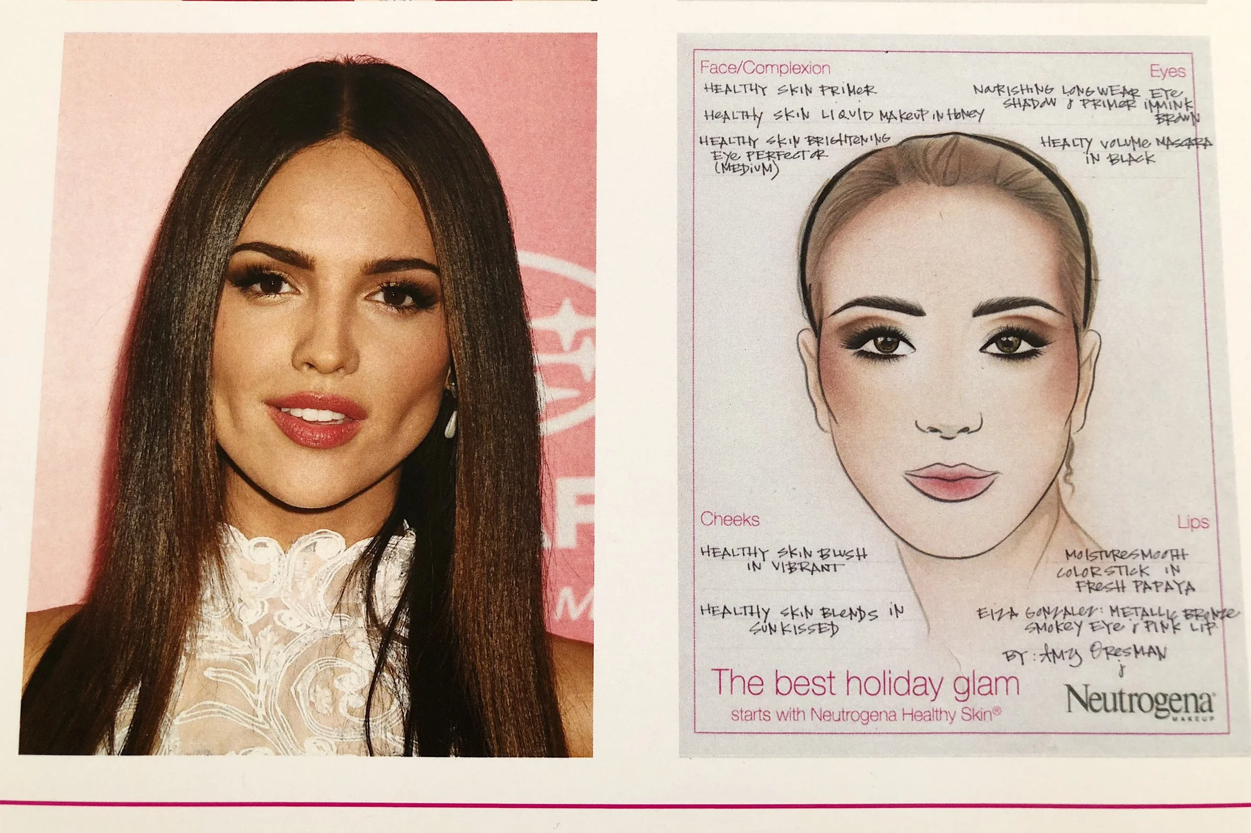 I worked with Neutrogena to bring you this look inspired by Eiza Gonzalez's makeup look above! Keep your skin looking flawless this season by wearing Neutrogena Healthy Skin® Liquid Makeup with is super natural looking and has built in SPF 20 which I love. The foundation goes on super smooth and is extremely lightweight! Visit www.neutrogena.com/holidaylooks.html to see additional holiday inspired looks!