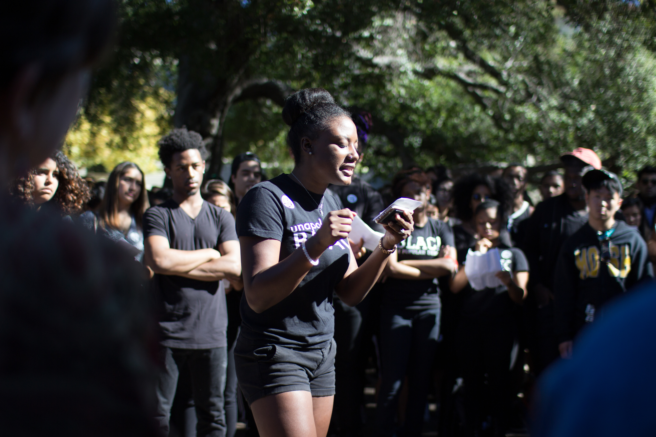 Student organizer Diamond Webb reads out the list of demands from ‘Oxy United for Black Liberation’. 