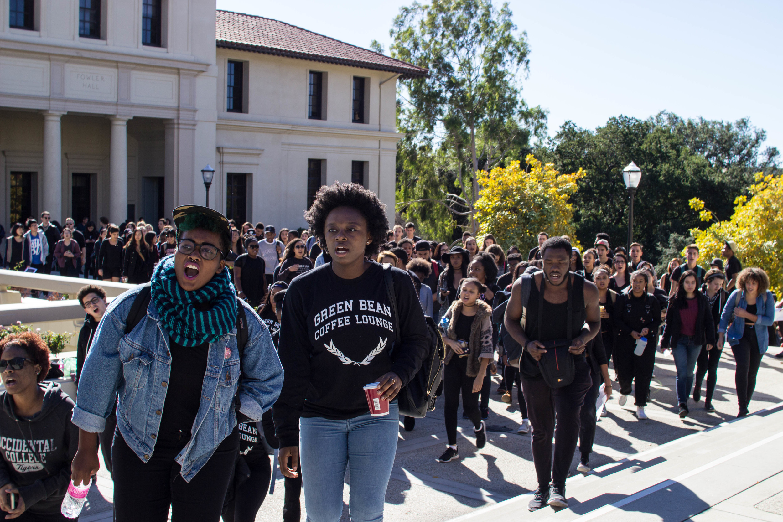 Student organizers march into the AGC to occupy the building until their demands are met. 