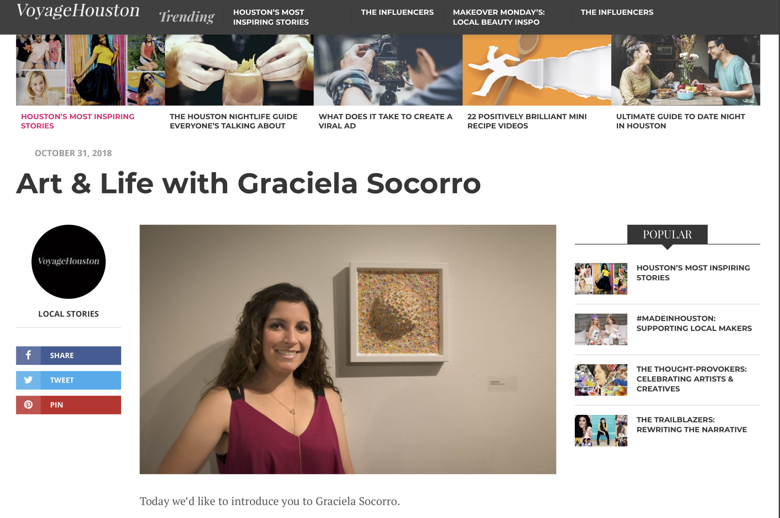 Voyage Houston Interview! http://voyagehouston.com/interview/art-life-graciela-socorro/