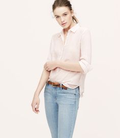 LOFT Seersucker blush button down