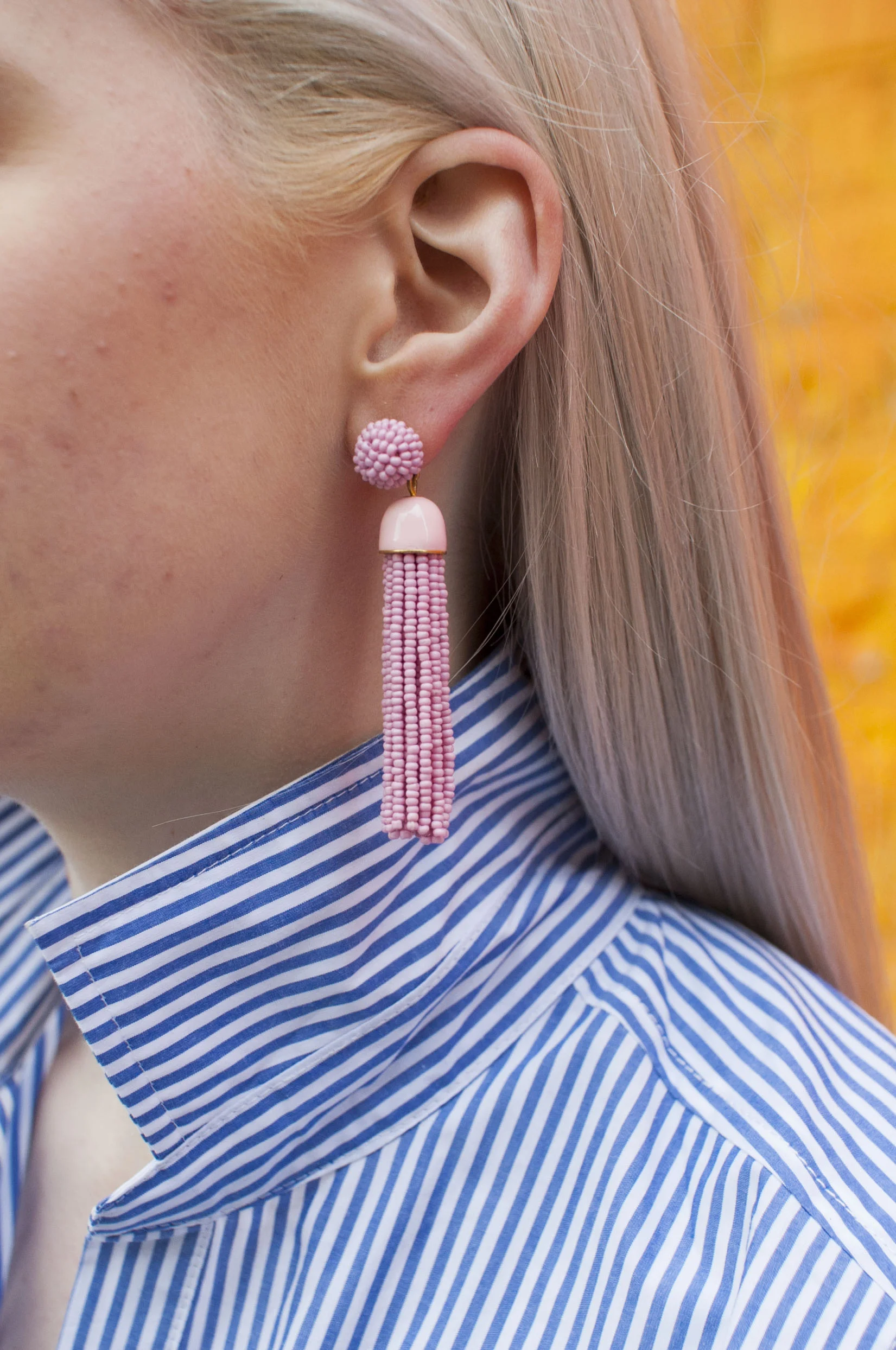 J.Crew Jumpsuit, Steve madden block heel ankle strap heeled sandals, J.Crew pink tassel earrings