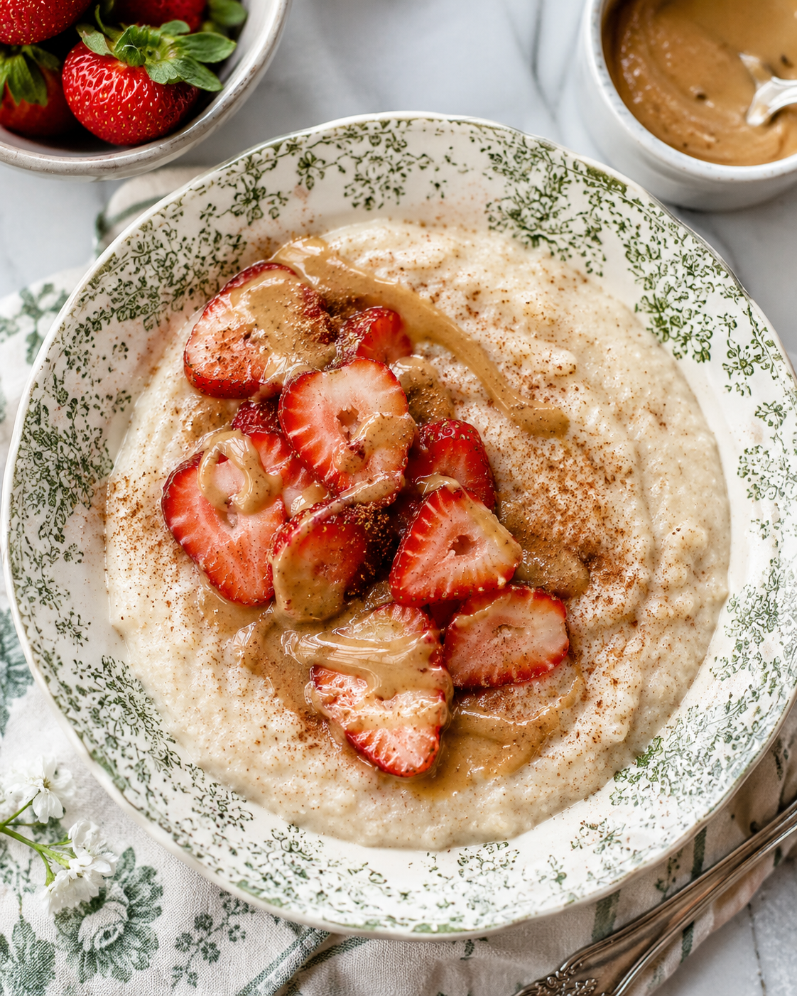 Strawberry Vanilla Cream of Rice Bowl