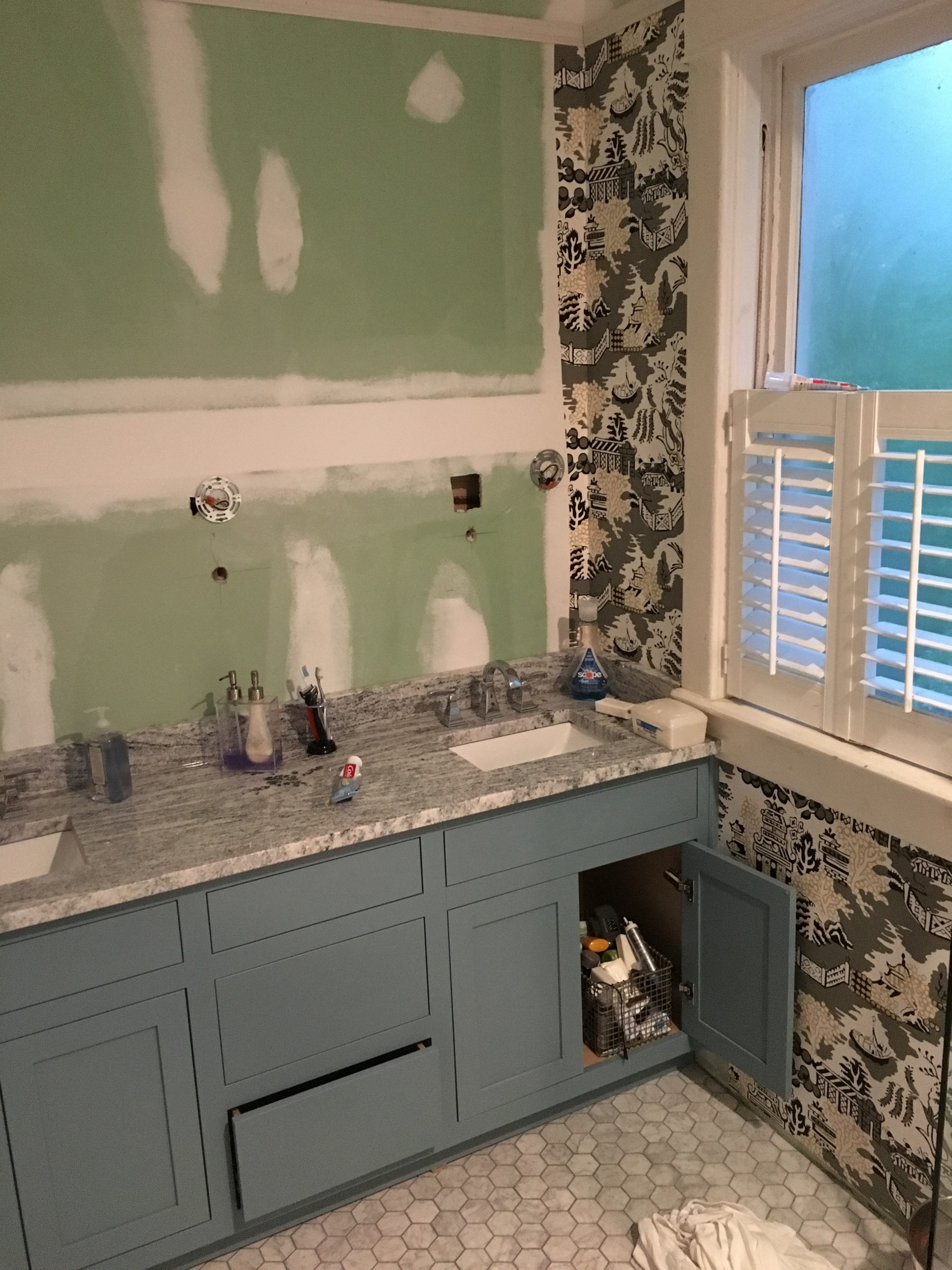 The cabinet is painted Benjamin Moore's Hemlock