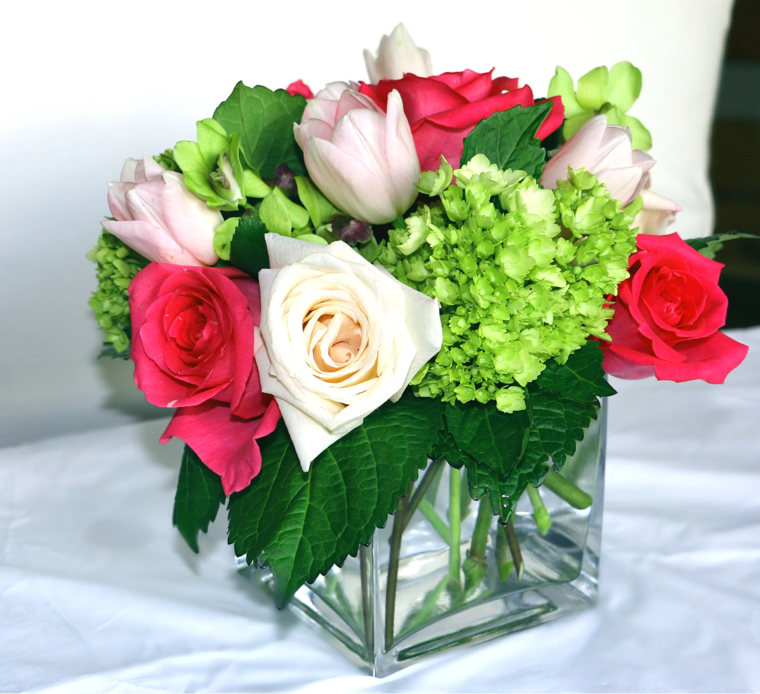 Red and Pink Rose with Green Hydrangea.jpg