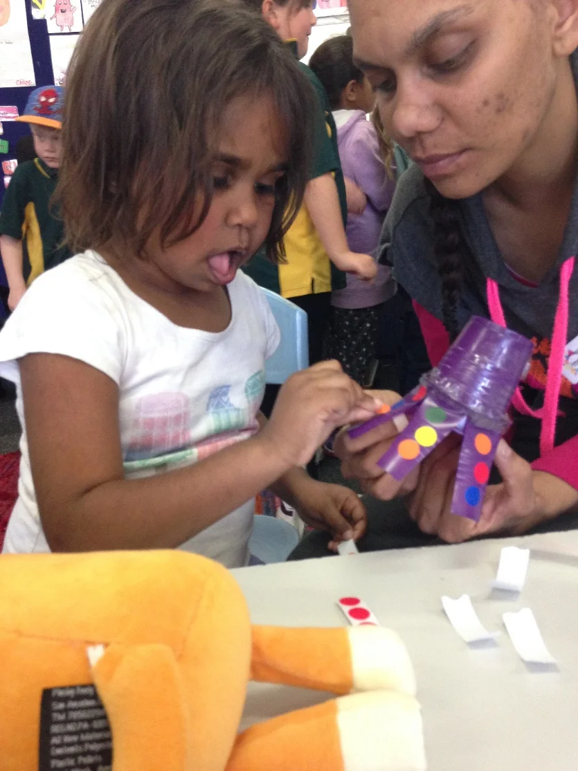Above: Nessa doing some Huggtopus craft with Rhanee Tsetsakos, Port Augusta Community Wellbeing Coordinator
