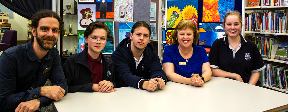 above from left: Andrew Kieselbach,PCW; Casey and Ethan, Students; Sally Johannes, Teacher and Erica, Student.
