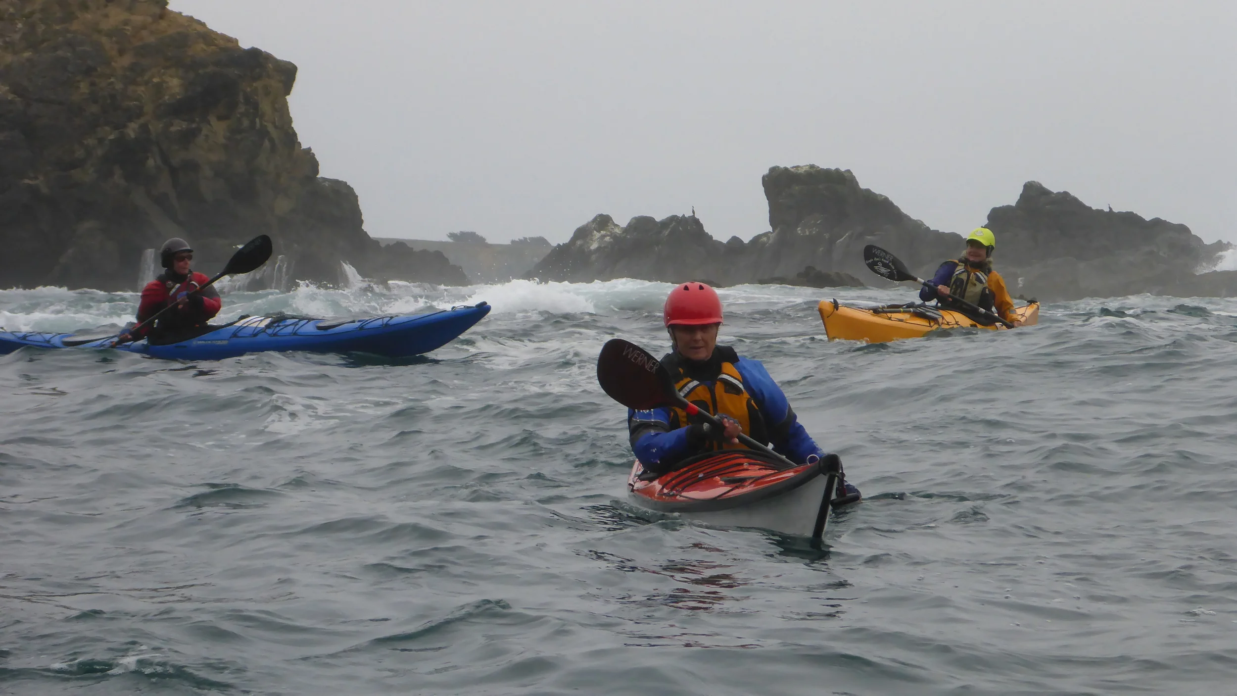 Ladies sea kayak rock garden tour on the Mendocino Coast