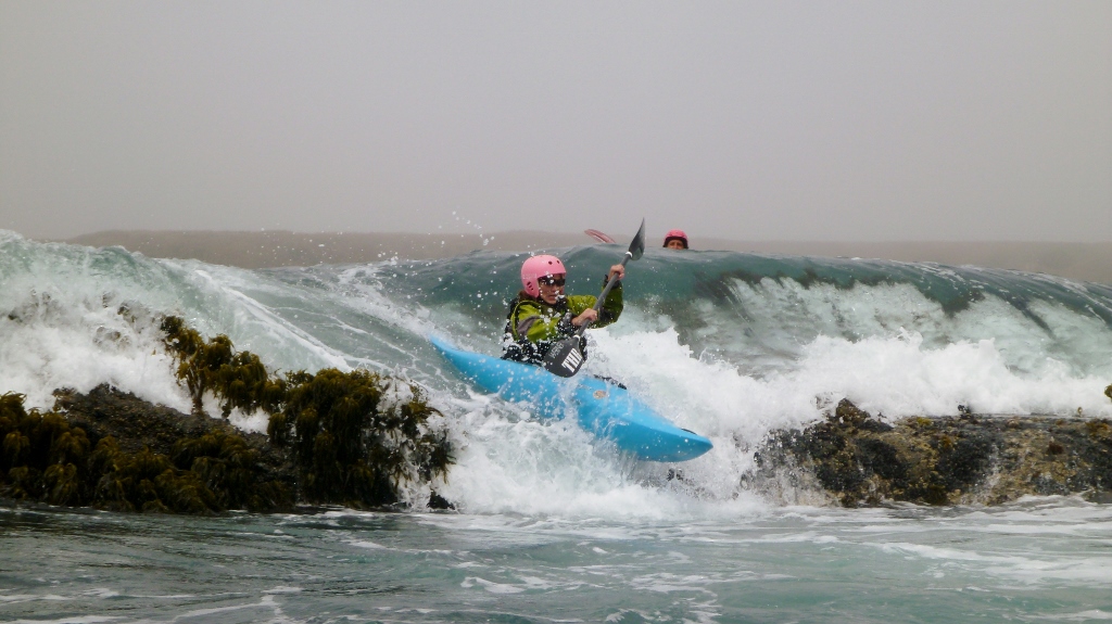  Rock gardening in whitewater kayaks on the Mendocino Coast 