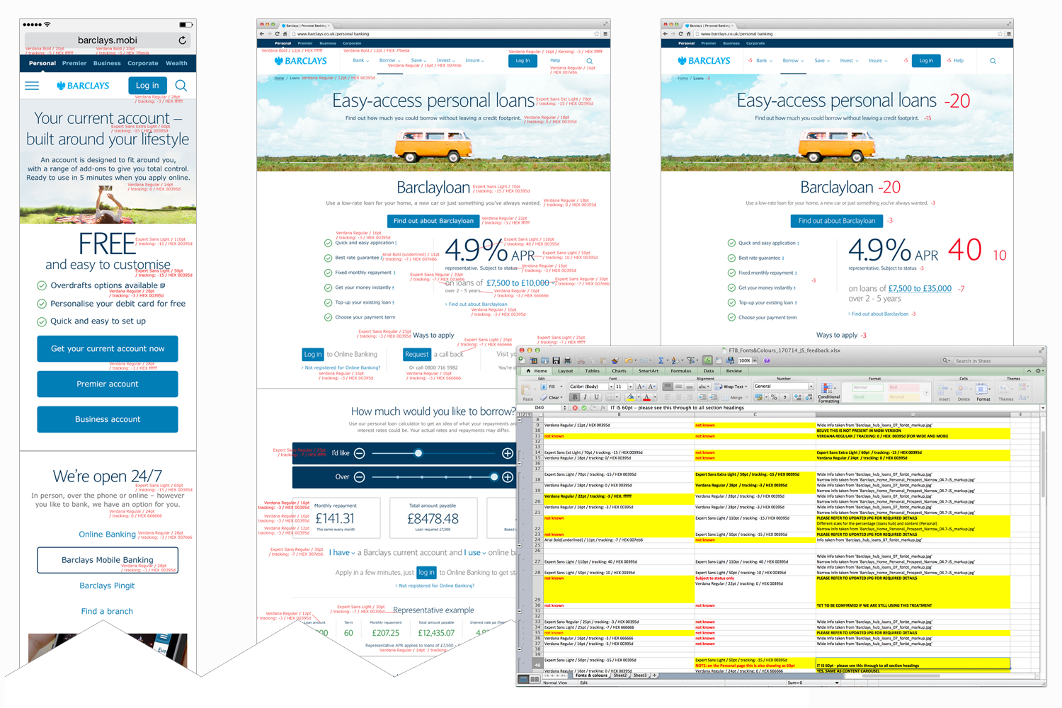 A huge amount of the supplied agency layouts required proofing, checking and stress-testing. Here a few samples of internal work to ensure consistency and longevity of the proposition