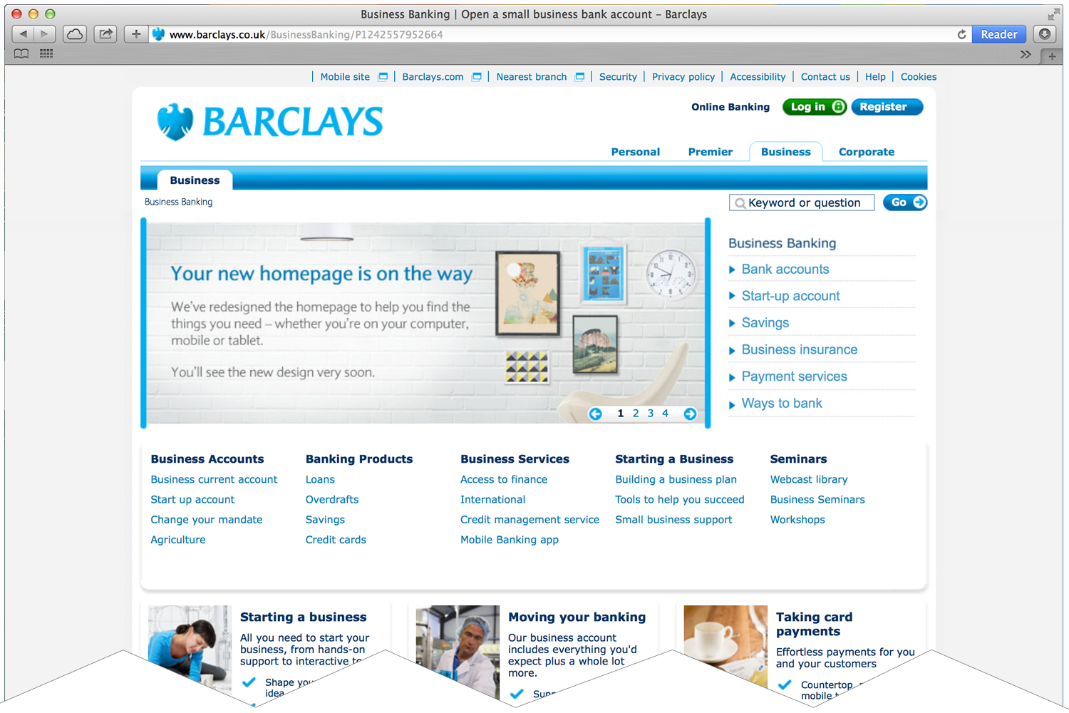 Original site - within carousel the announcement of the new site launch