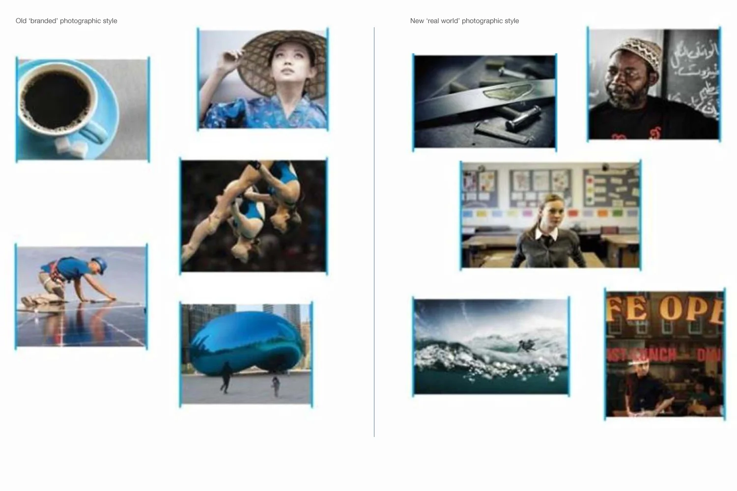 Imagery shift from old 'branded cyan' style to a more natural style that creates connections, supporting the Brand purpose