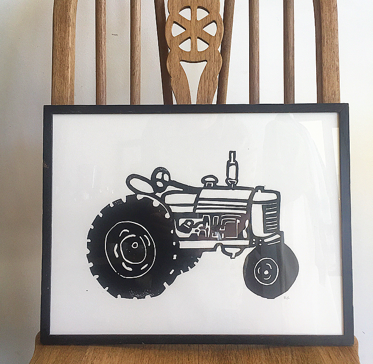 hugo-guinness-tractor-linocut-black-and-white-art-melbourne-manon-bis