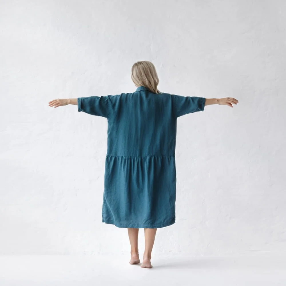 Seaside Tones Oversize Linen Dress - Sea Blue/Teal  Manon bis