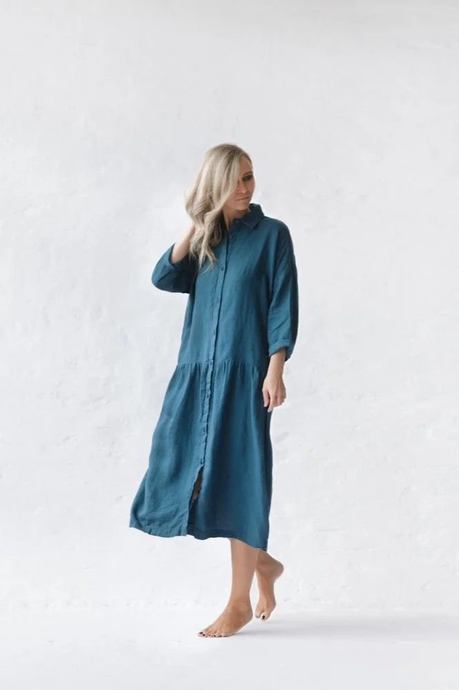 Seaside Tones Oversize Linen Dress - Sea Blue/Teal Manon bis Seaside Tones Oversize Linen Dress - Sea Blue/Teal Manon bis