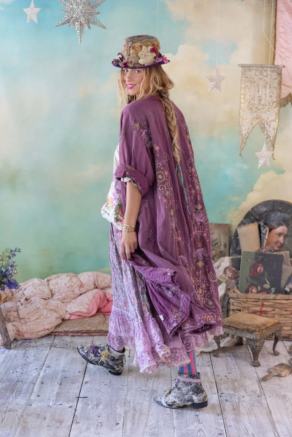 Kimono Magnolia Pearl En Coton Soie Brodé - Couleur Verona - Taille Unique - Neuf Avec étiquettes
