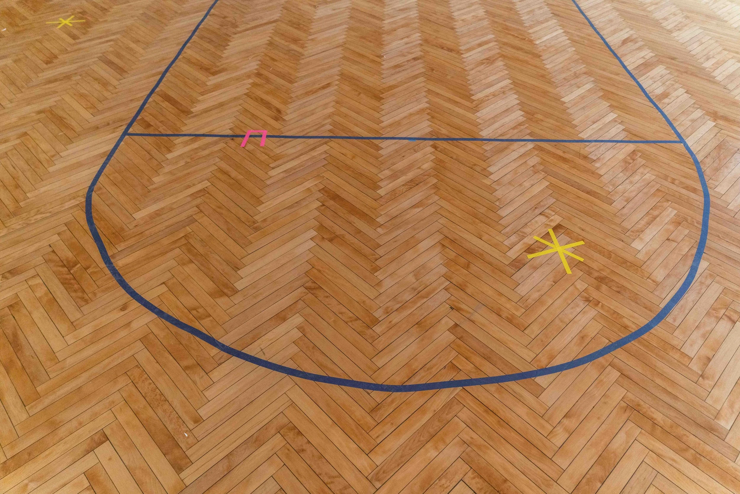  Hand taped basketball court drawing for choreography. Photo by Robert Chase Heishman for Bob. 