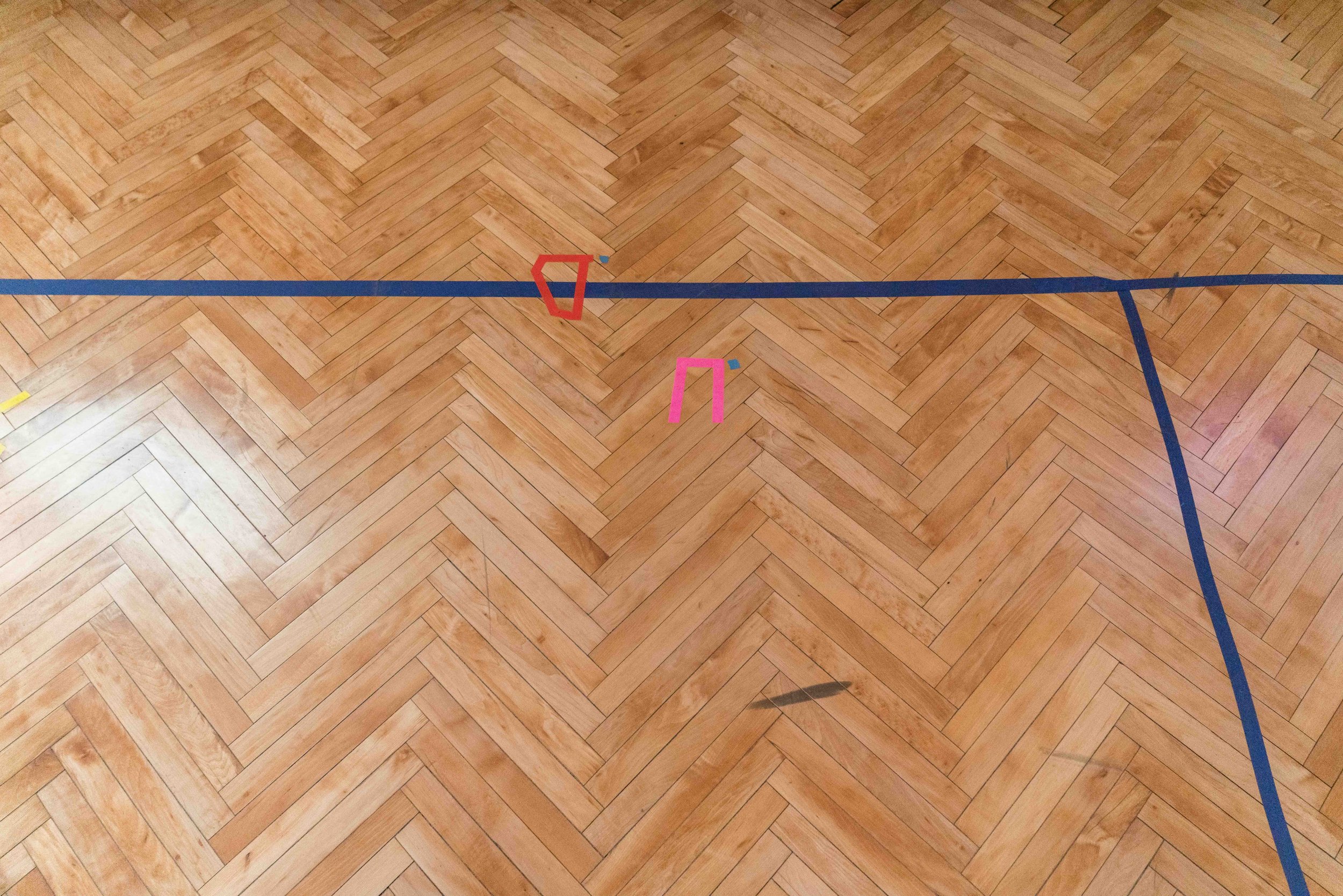  Hand taped basketball court drawing for choreography. Photo by Robert Chase Heishman for Bob. 