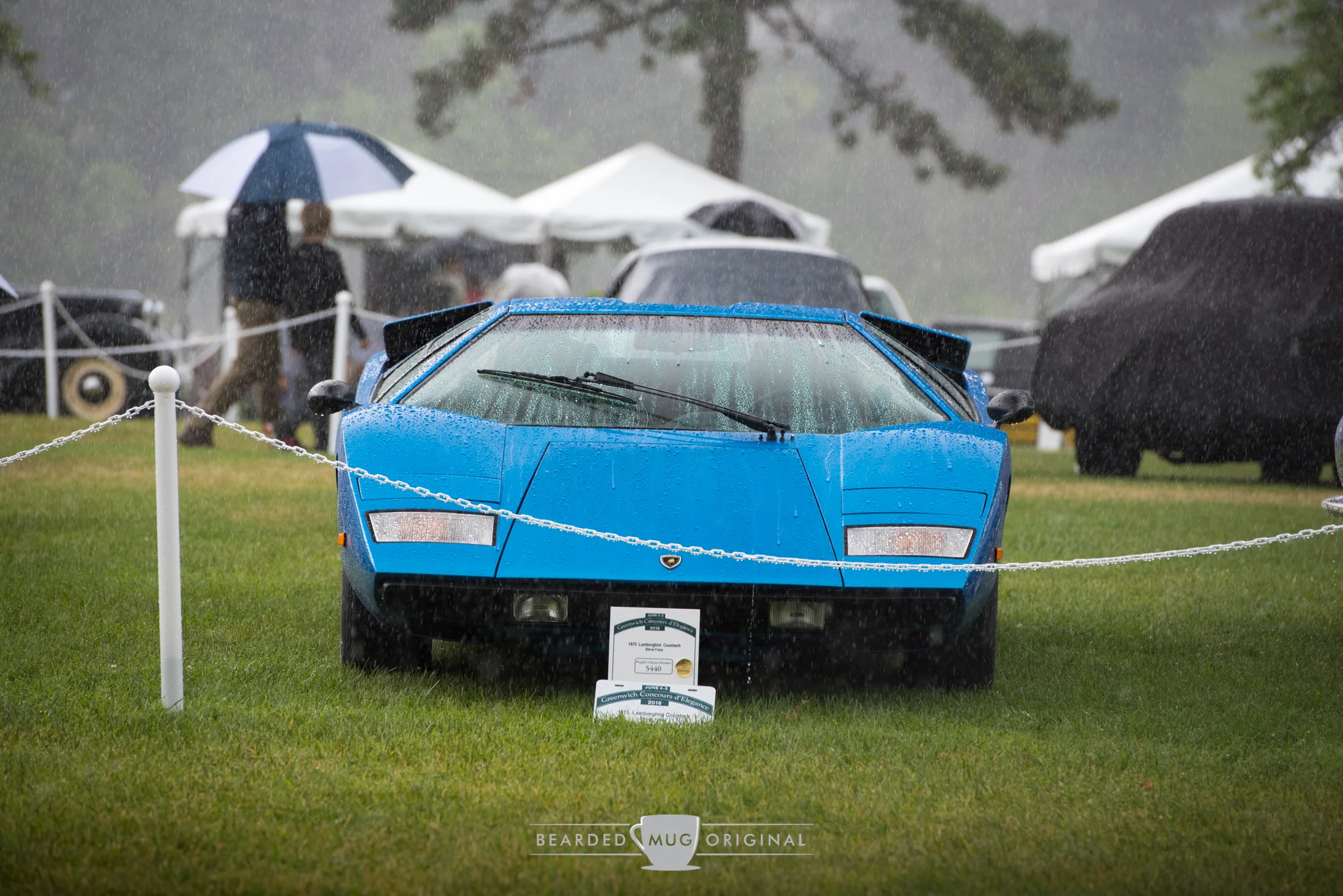 Sunday's rain did little to deter most cars from coming out. Being submersed in a downpour seems appropriate for this 'Periscopio' Countach.
