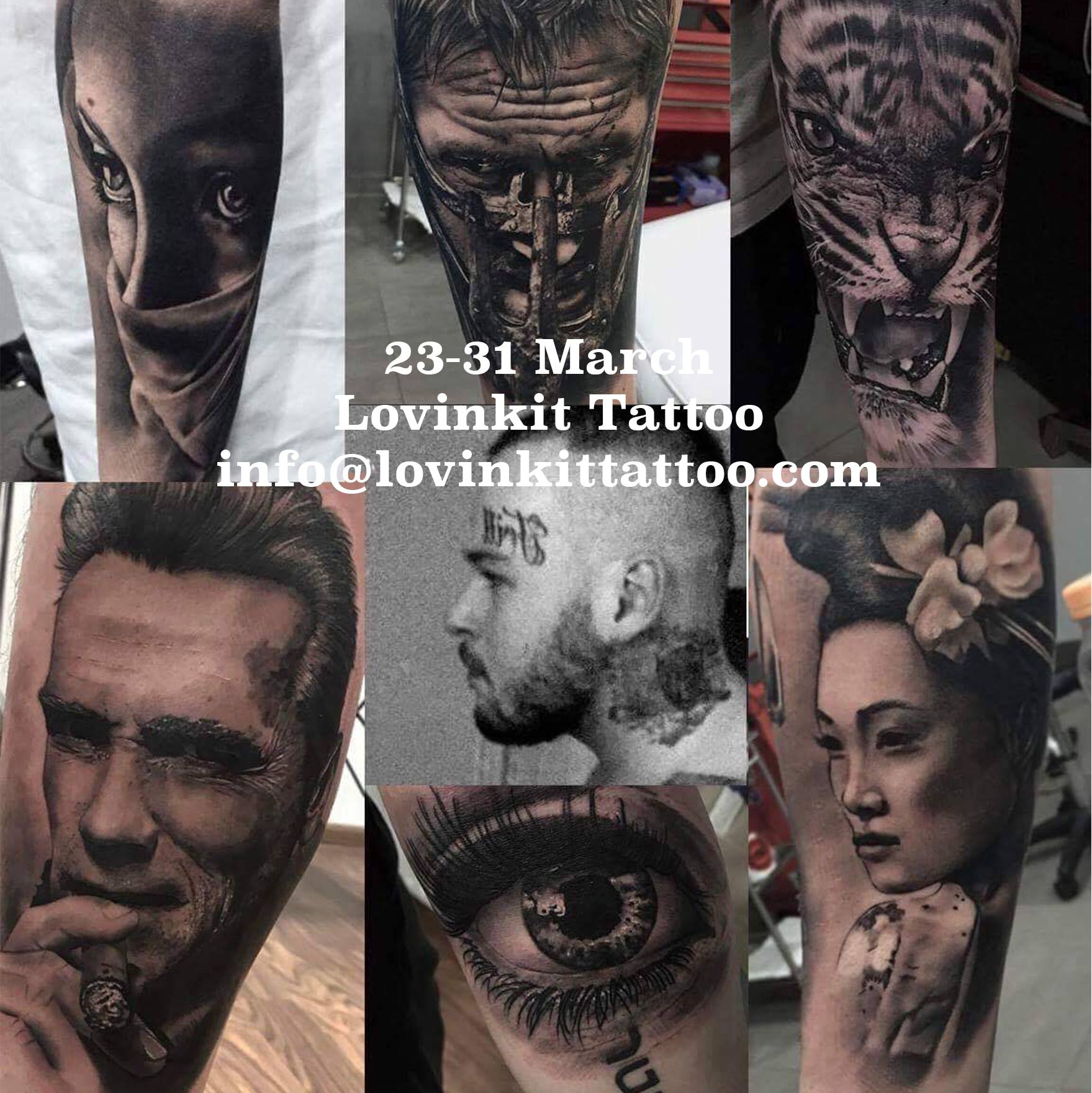 Wojtek Date at Lovinkit: 23-31 March 2017 Country: Poland Specialised style of tattooing: Black and grey realistic Portfolio: https://www.instagram.com/wtkrbk/ Contact: info@lovinkittattoo.com or 39908494