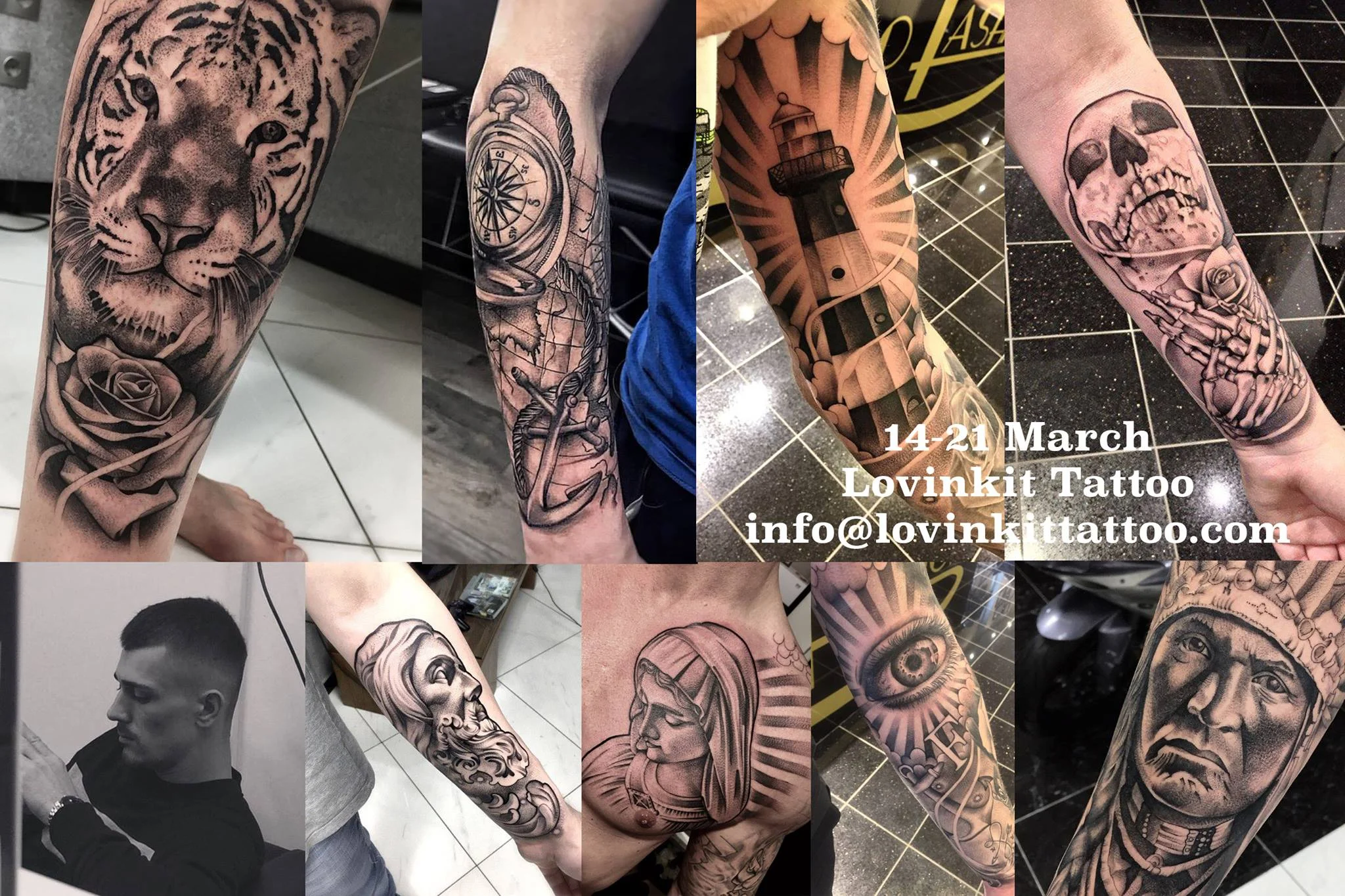 Evgeny Fedorov Date at Lovinkit: 14-21 March 2017 Country: Russia Specialised style of tattooing: Black and grey work with fine line shading Portfolio: https://www.instagram.com/evgenyink/ Contact: info@lovinkittattoo.com or 39908494