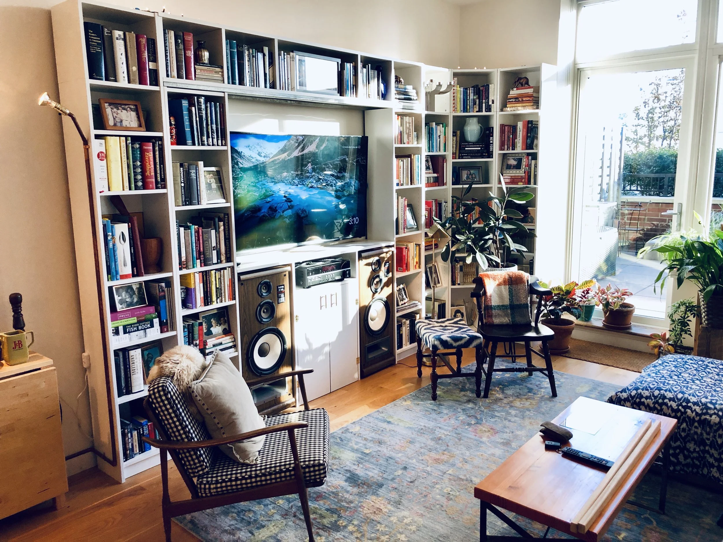   Ikea hacked bookshelf with custom span and media cabinet  