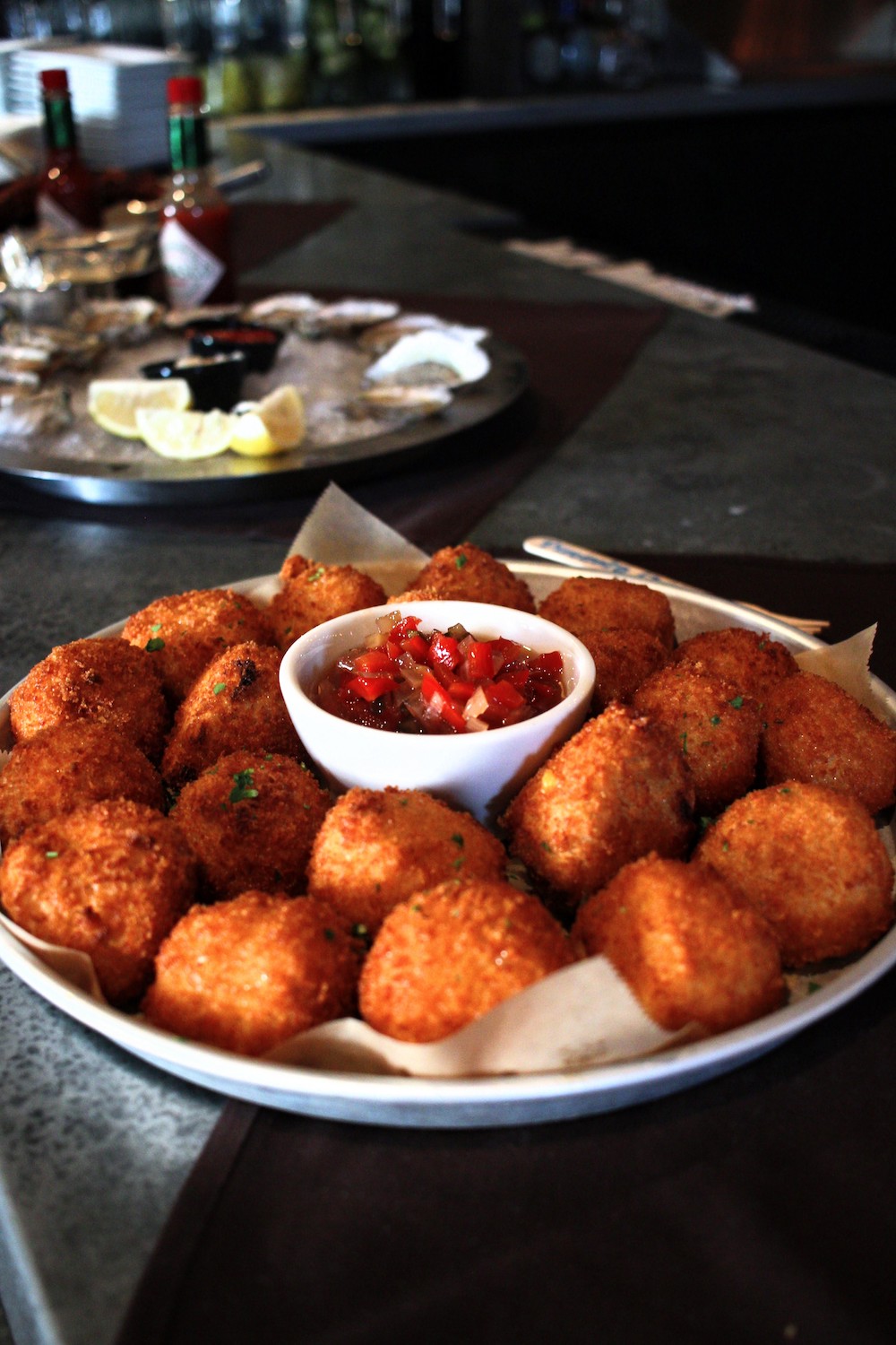  Pimento cheese balls and oysters! 